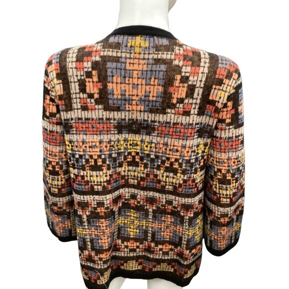 Pendleton Cardigan Women SZ S NoClosure Linen/Cotton Blend Black Trim Multicolor - Picture 4 of 5